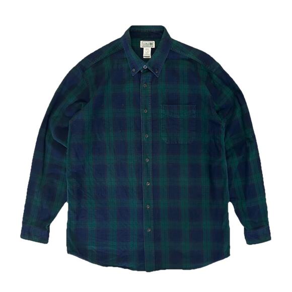 LL Bean Cotton Mens Flannel Button Up Long Sleeve Shirt Plaid Blue Green XL Tall - Picture 1 of 4